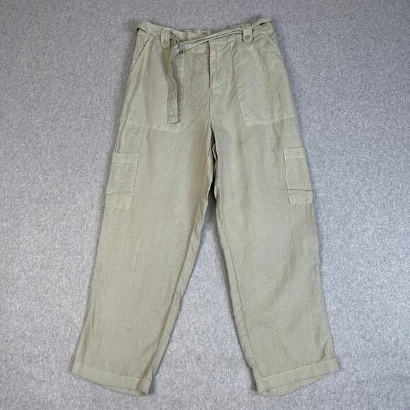 Nicole Miller Pants Womens L Light Green Linen High Rise Belted Preppy Boho Chic - Picture 1 of 12